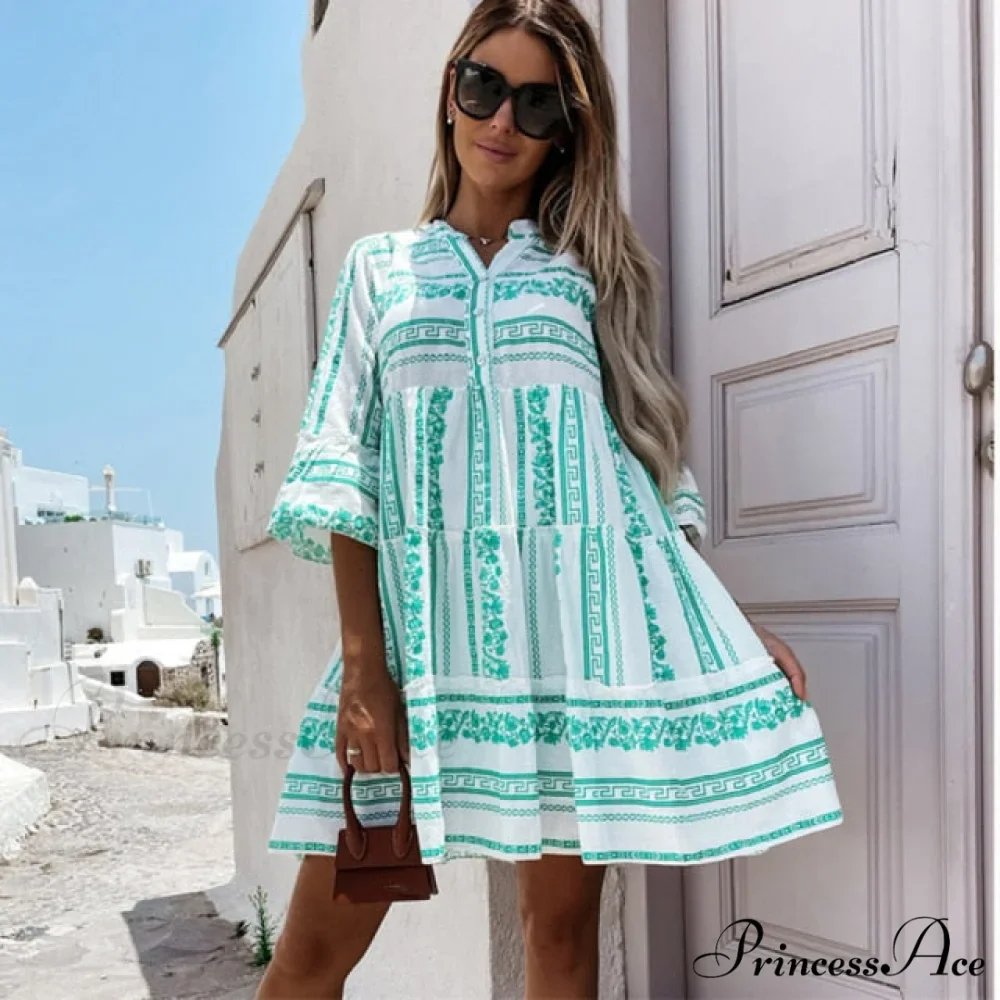 Casual V-neck High Waist Green Mini Dresses - Image 2