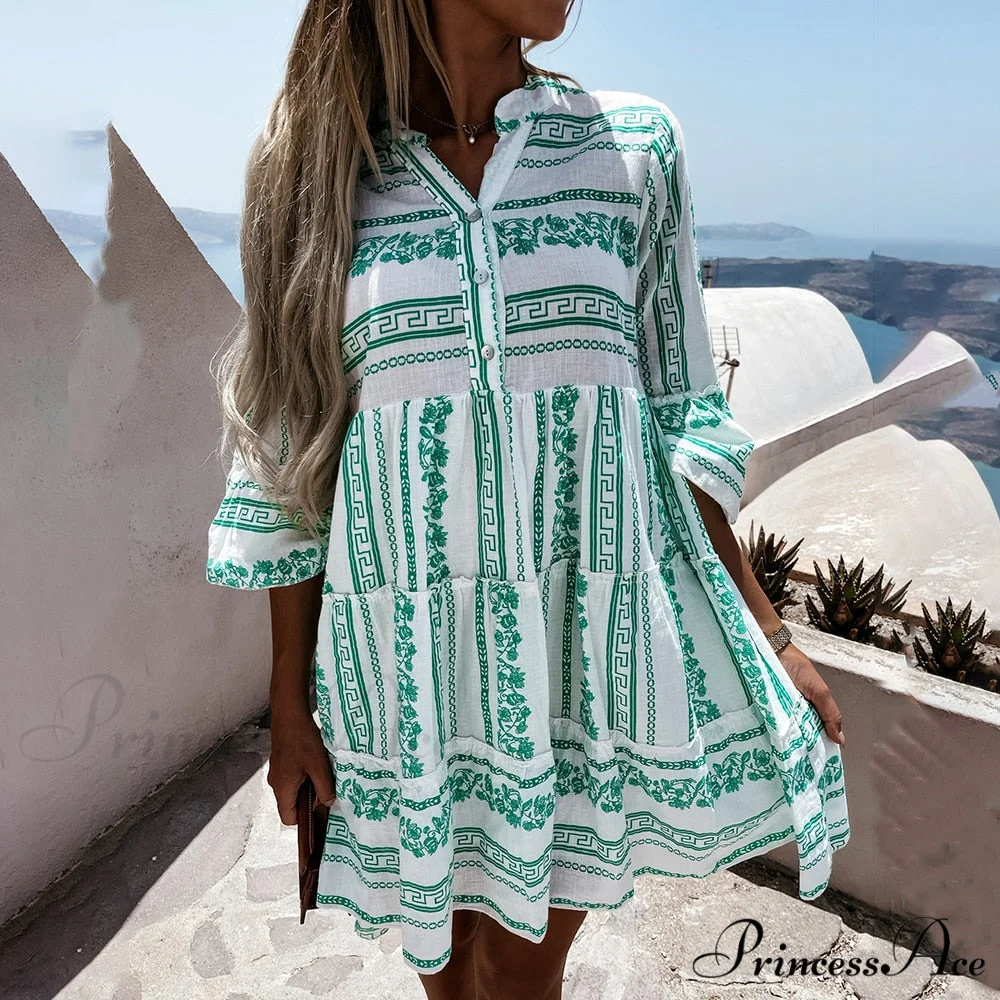 Casual V-neck High Waist Green Mini Dresses - Image 4