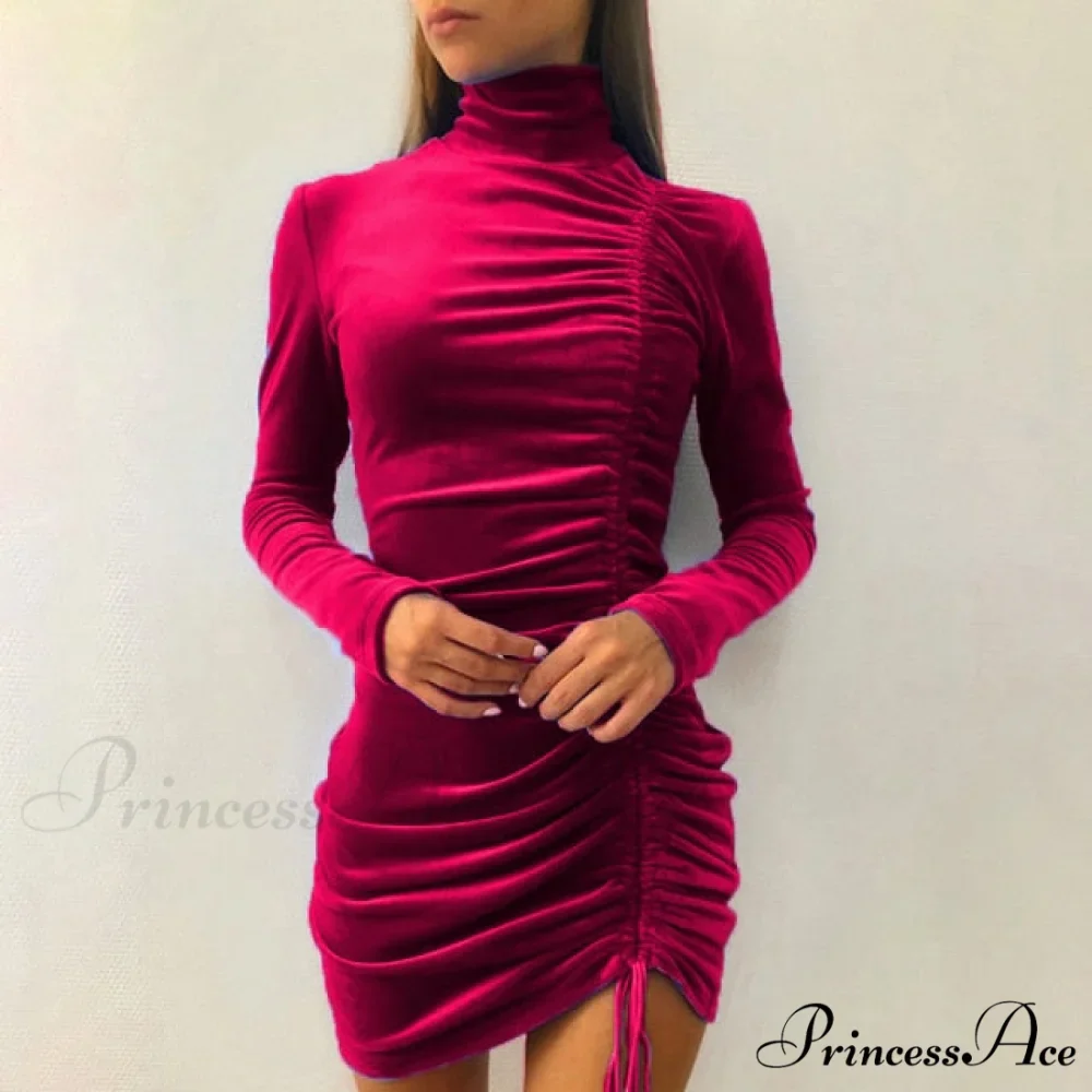 Clubwear Turtleneck Velvet Dresses - Image 10