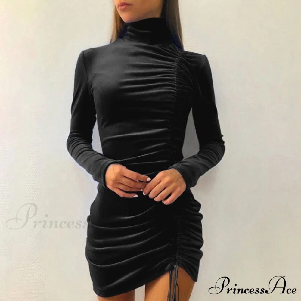 Clubwear Turtleneck Velvet Dresses - Image 12