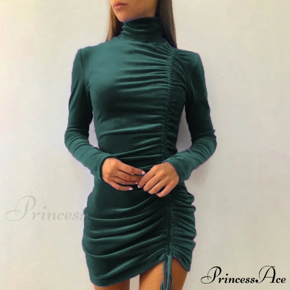 Clubwear Turtleneck Velvet Dresses - Image 13