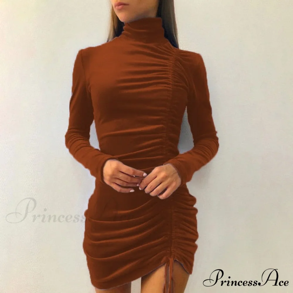 Clubwear Turtleneck Velvet Dresses - Image 4