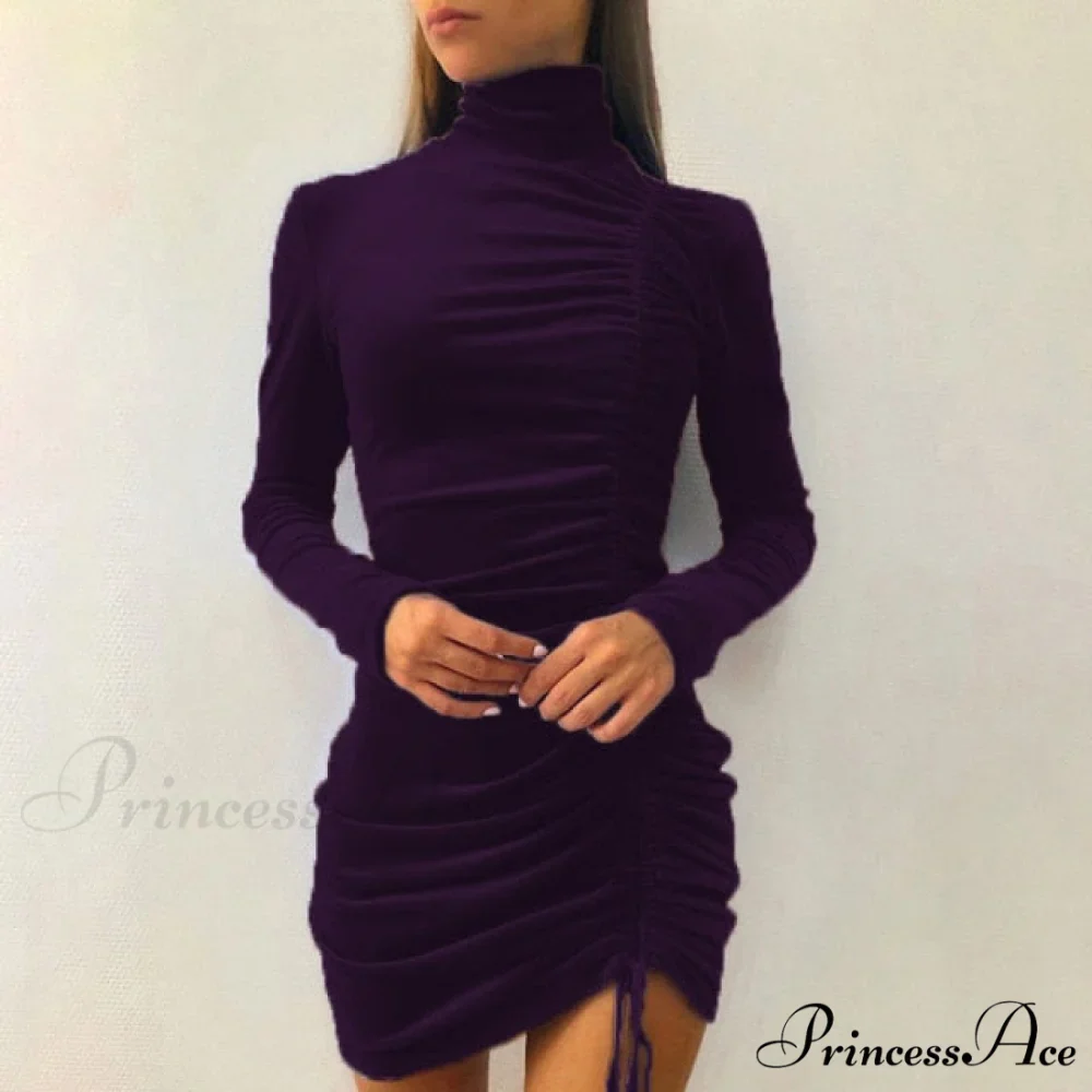 Clubwear Turtleneck Velvet Dresses - Image 7