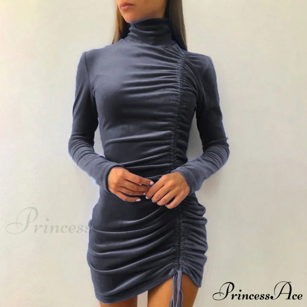 Clubwear Turtleneck Velvet Dresses - Image 9