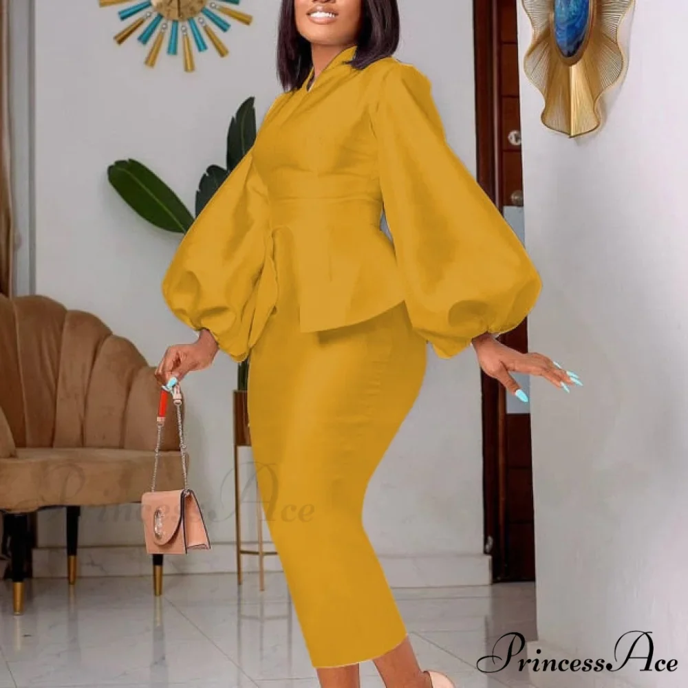 Long Lantern V Neck Bodycon Dress - Image 3