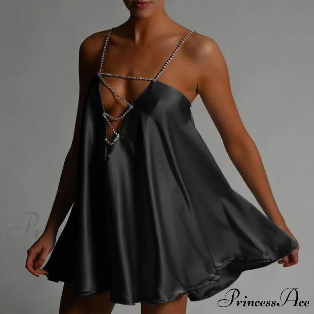 Solid Hollow V-neck A-line Mini Flared Dress - Image 2