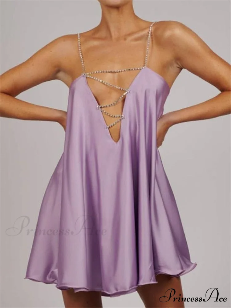 Solid Hollow V-neck A-line Mini Flared Dress - Image 3