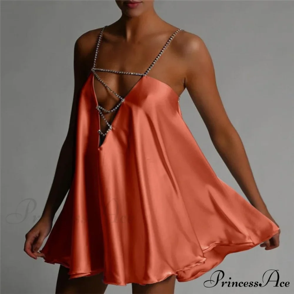 Solid Hollow V-neck A-line Mini Flared Dress - Image 4