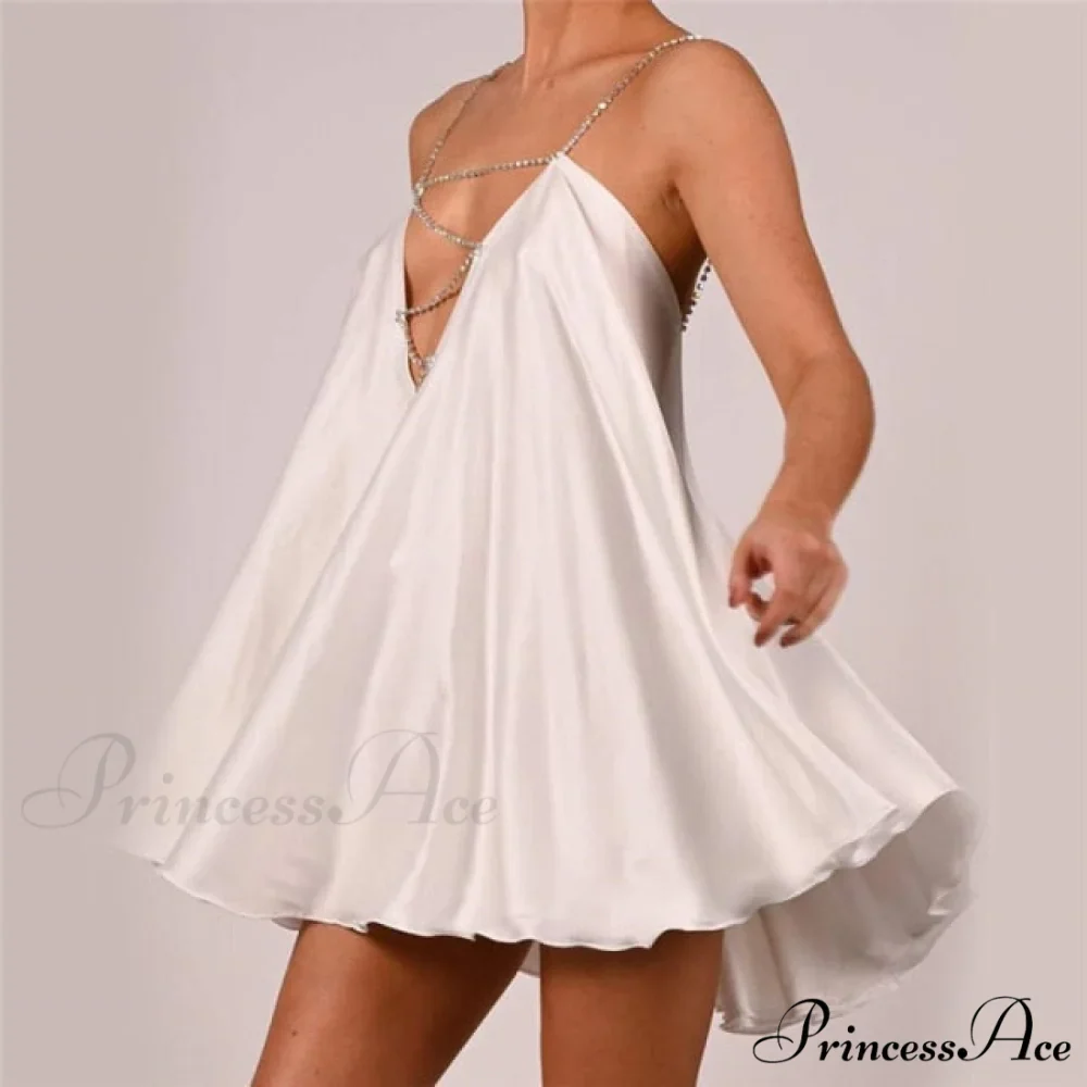 Solid Hollow V-neck A-line Mini Flared Dress - Image 5