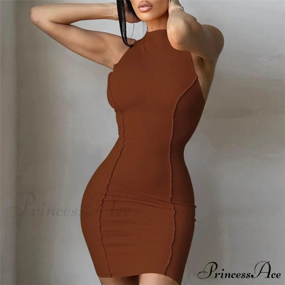 Soild Orange Sleeveless Sexy Bodycon Dress - Image 4