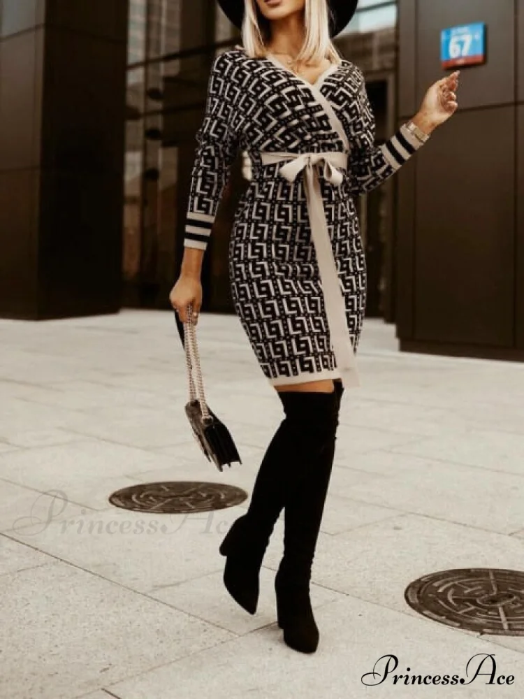 V-Neck Print Batwing Sleeve Skinny Wrap Midi Dress - Image 11