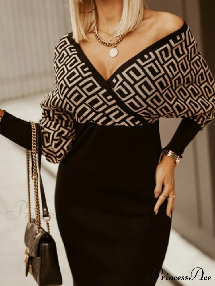 V-Neck Print Batwing Sleeve Skinny Wrap Midi Dress - Image 20