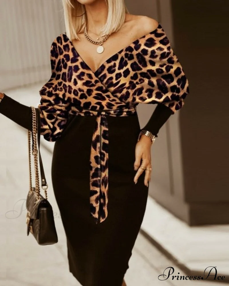 V-Neck Print Batwing Sleeve Skinny Wrap Midi Dress - Image 6