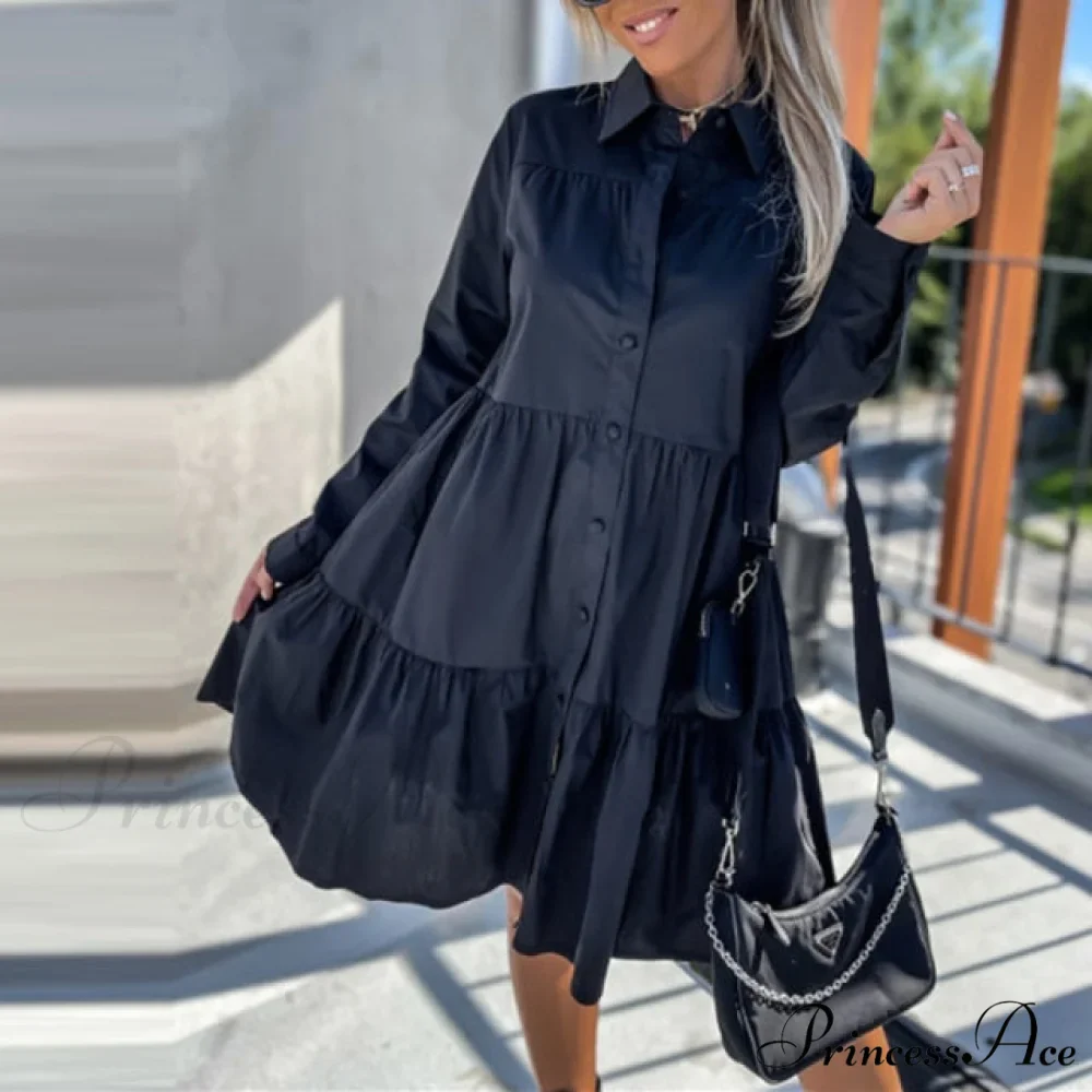 Lapel Pleated Ruffle Female Mini Dress - Image 3