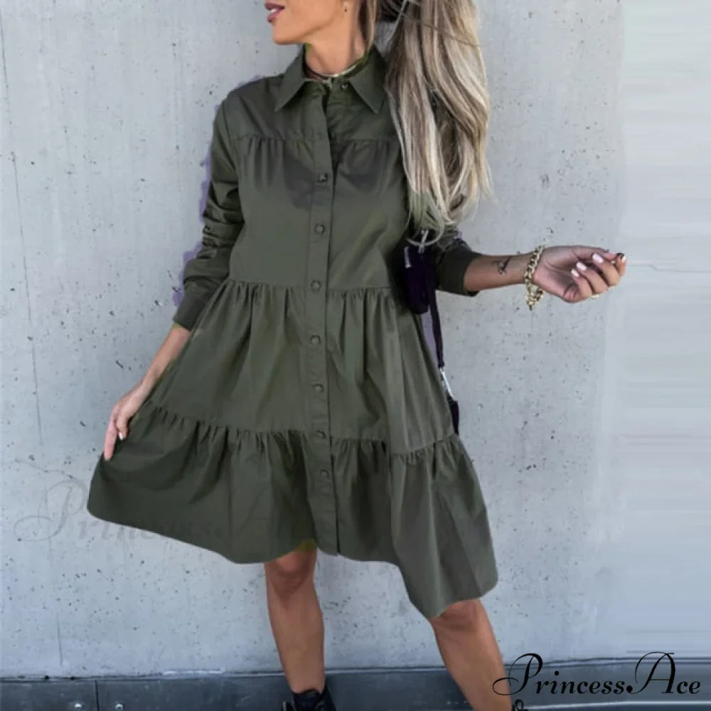 Lapel Pleated Ruffle Female Mini Dress - Image 5