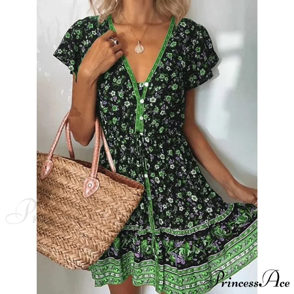 Fashion Short Sleeves V-neck Dresses - Image 2