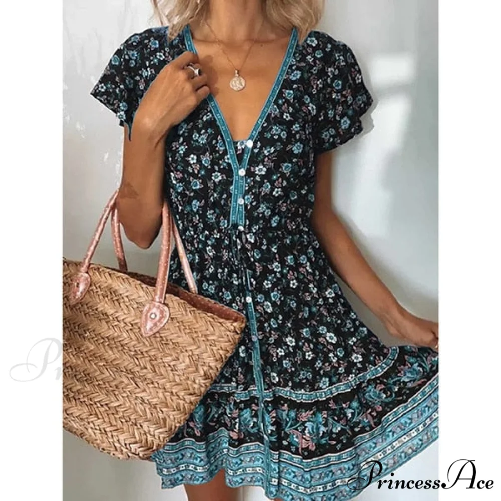 Fashion Short Sleeves V-neck Dresses - Image 3