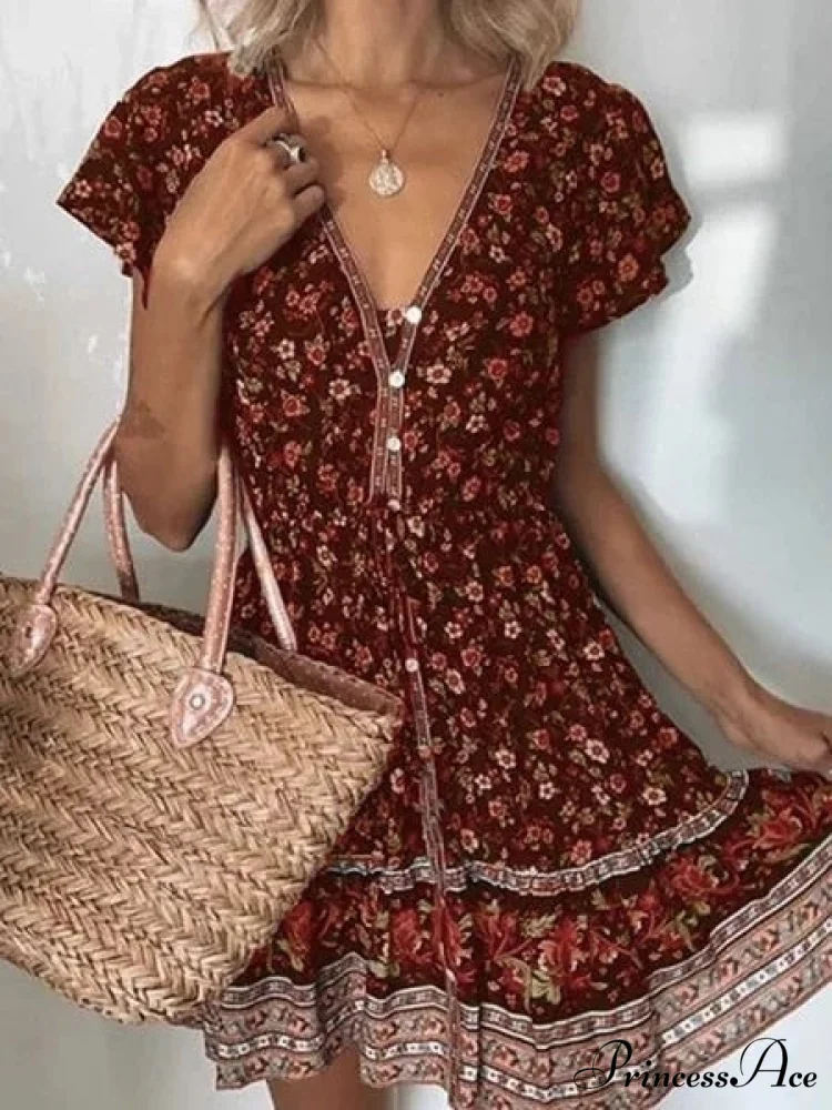 Fashion Short Sleeves V-neck Dresses - Image 4