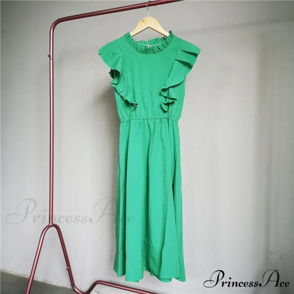 New Butterfly Sleeve Ruffles Medium Long Dress - Image 12