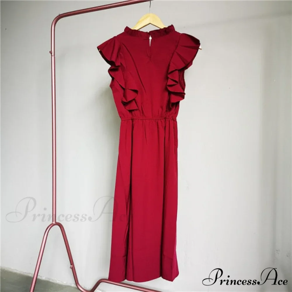 New Butterfly Sleeve Ruffles Medium Long Dress - Image 14