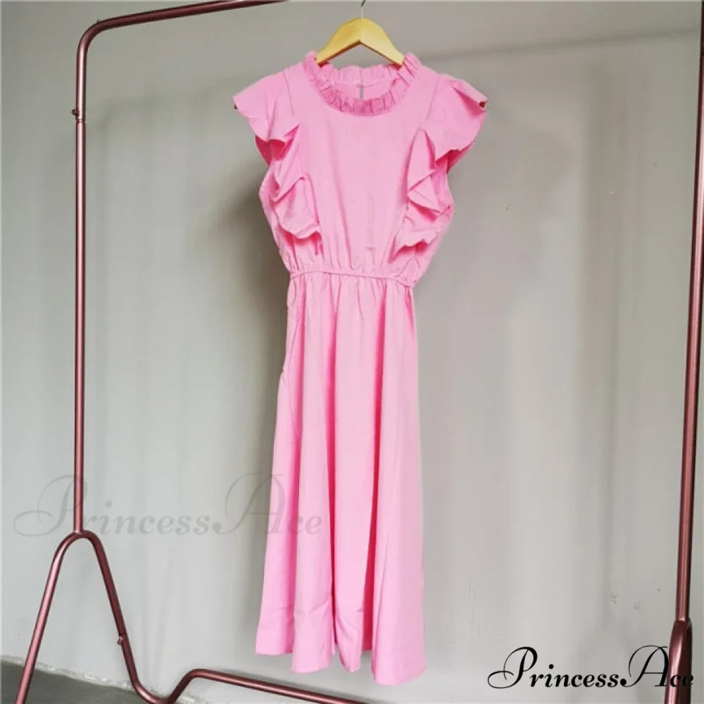 New Butterfly Sleeve Ruffles Medium Long Dress - Image 15