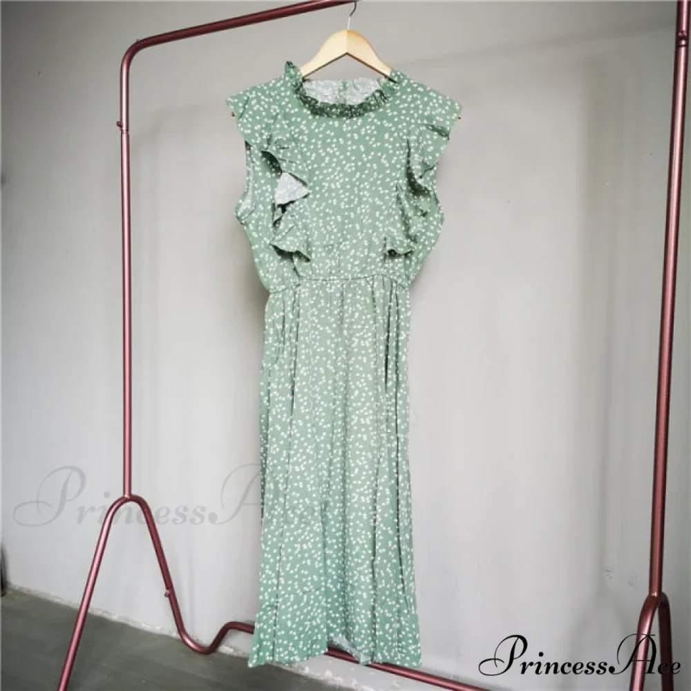 New Butterfly Sleeve Ruffles Medium Long Dress - Image 20