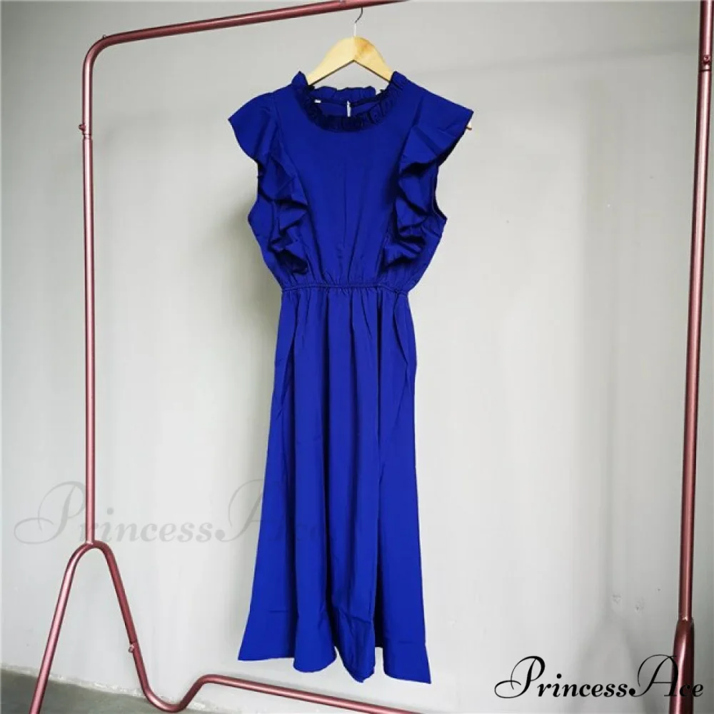 New Butterfly Sleeve Ruffles Medium Long Dress - Image 4