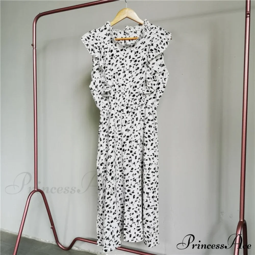 New Butterfly Sleeve Ruffles Medium Long Dress - Image 6