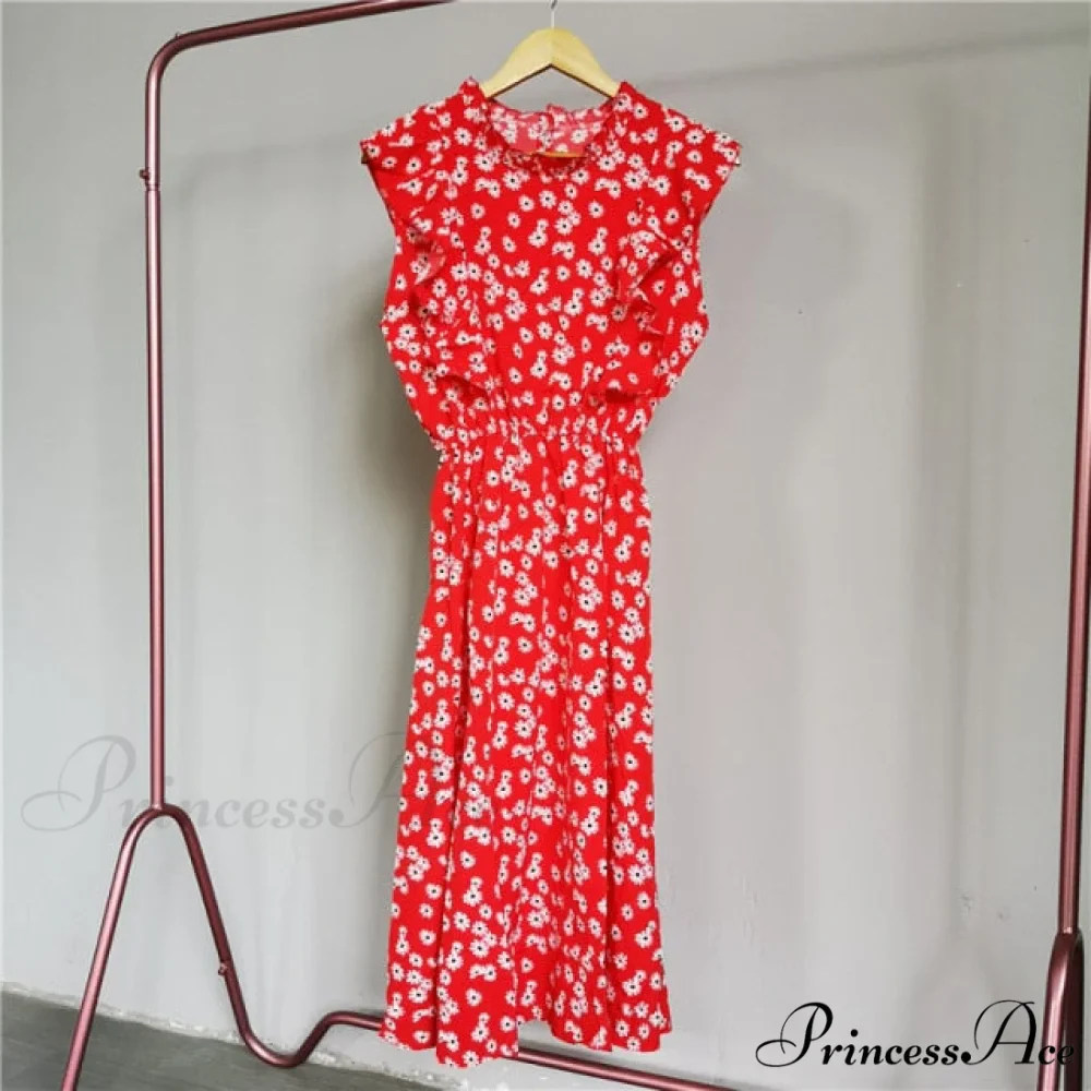 New Butterfly Sleeve Ruffles Medium Long Dress - Image 7