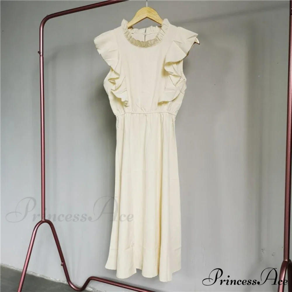 New Butterfly Sleeve Ruffles Medium Long Dress - Image 9