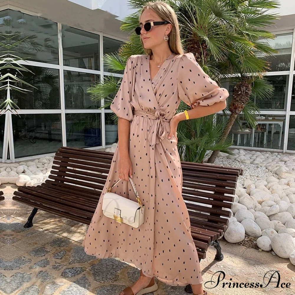 Elegant Puff Sleeve A-Line V Neck Sash Dress