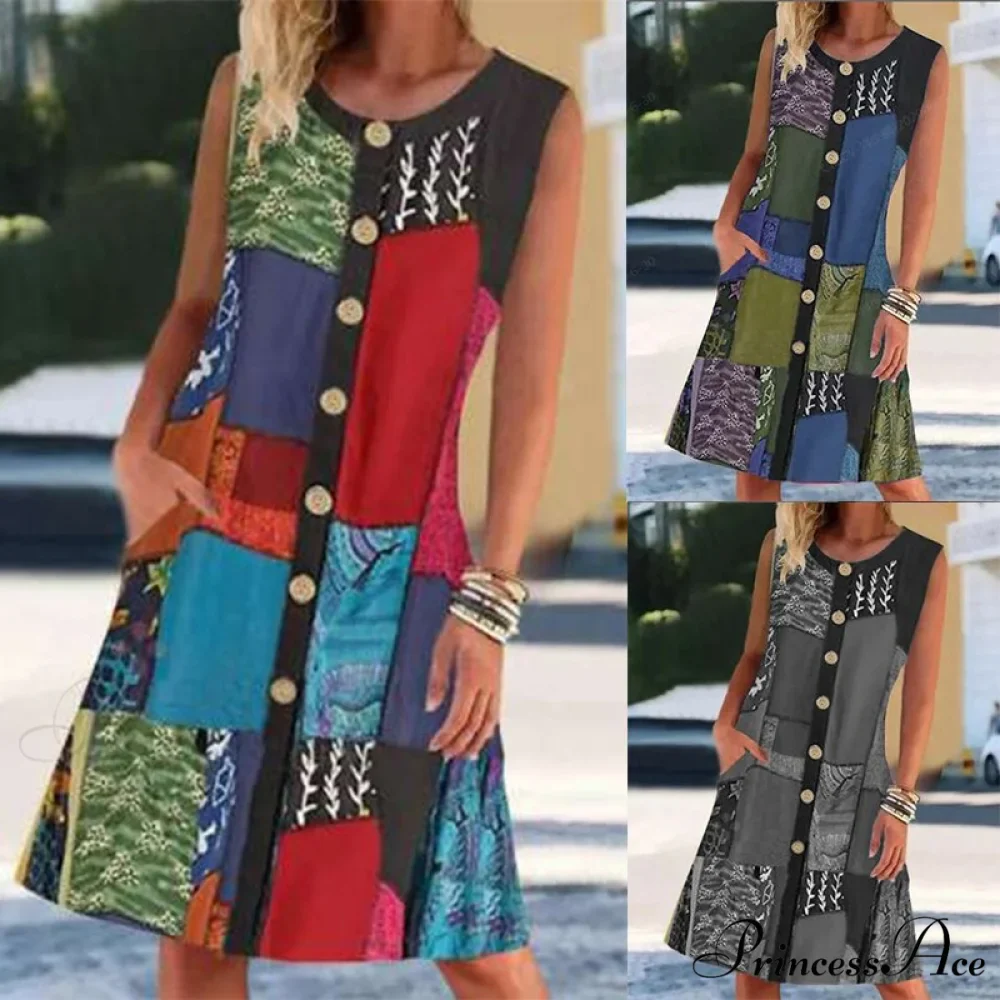 Neck Buttoned Cardigan Beach Sleeveless Dress - Image 2