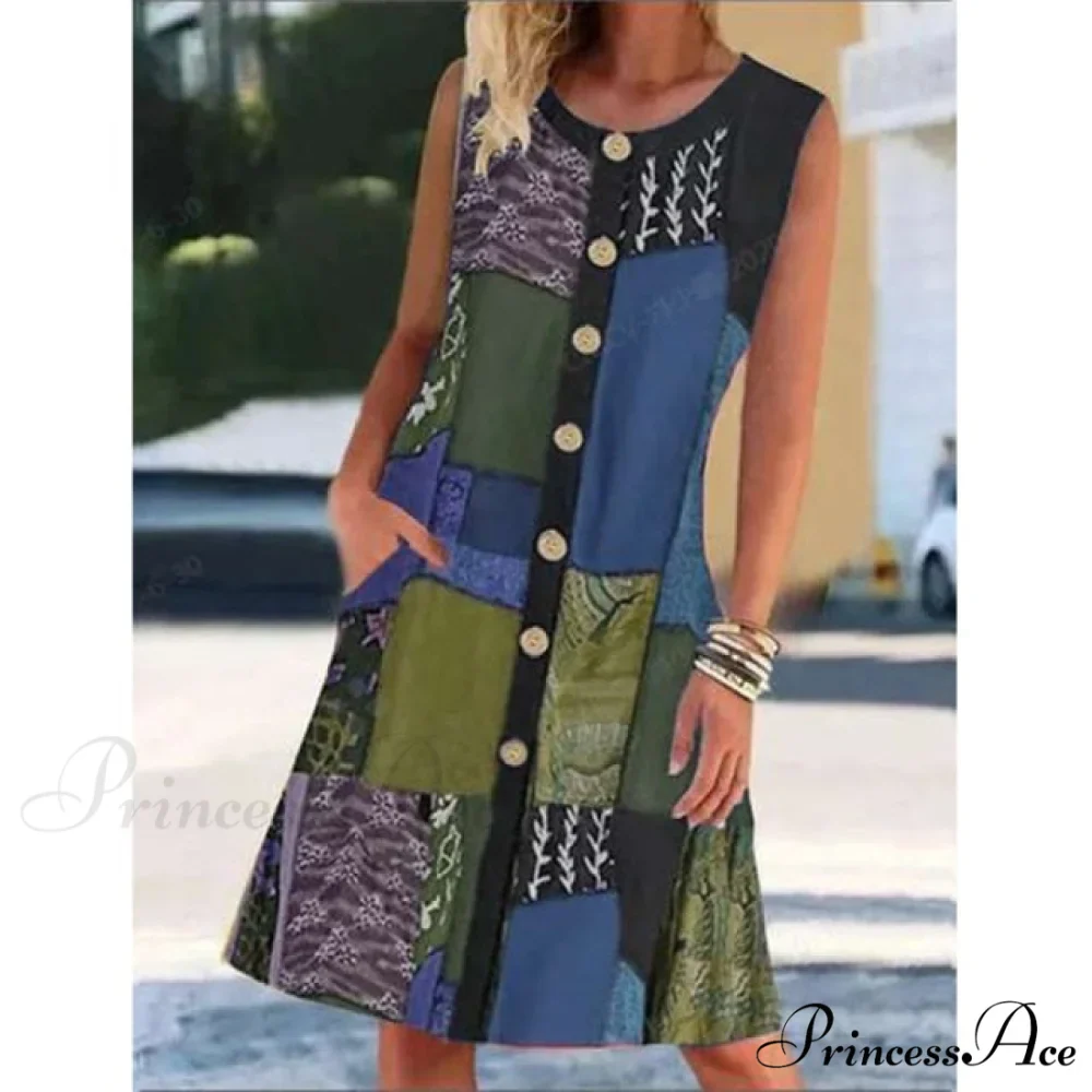 Neck Buttoned Cardigan Beach Sleeveless Dress - Image 3