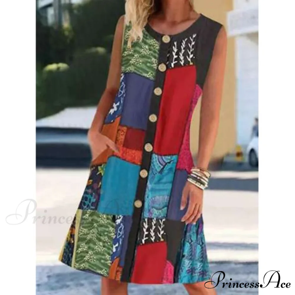 Neck Buttoned Cardigan Beach Sleeveless Dress - Image 4