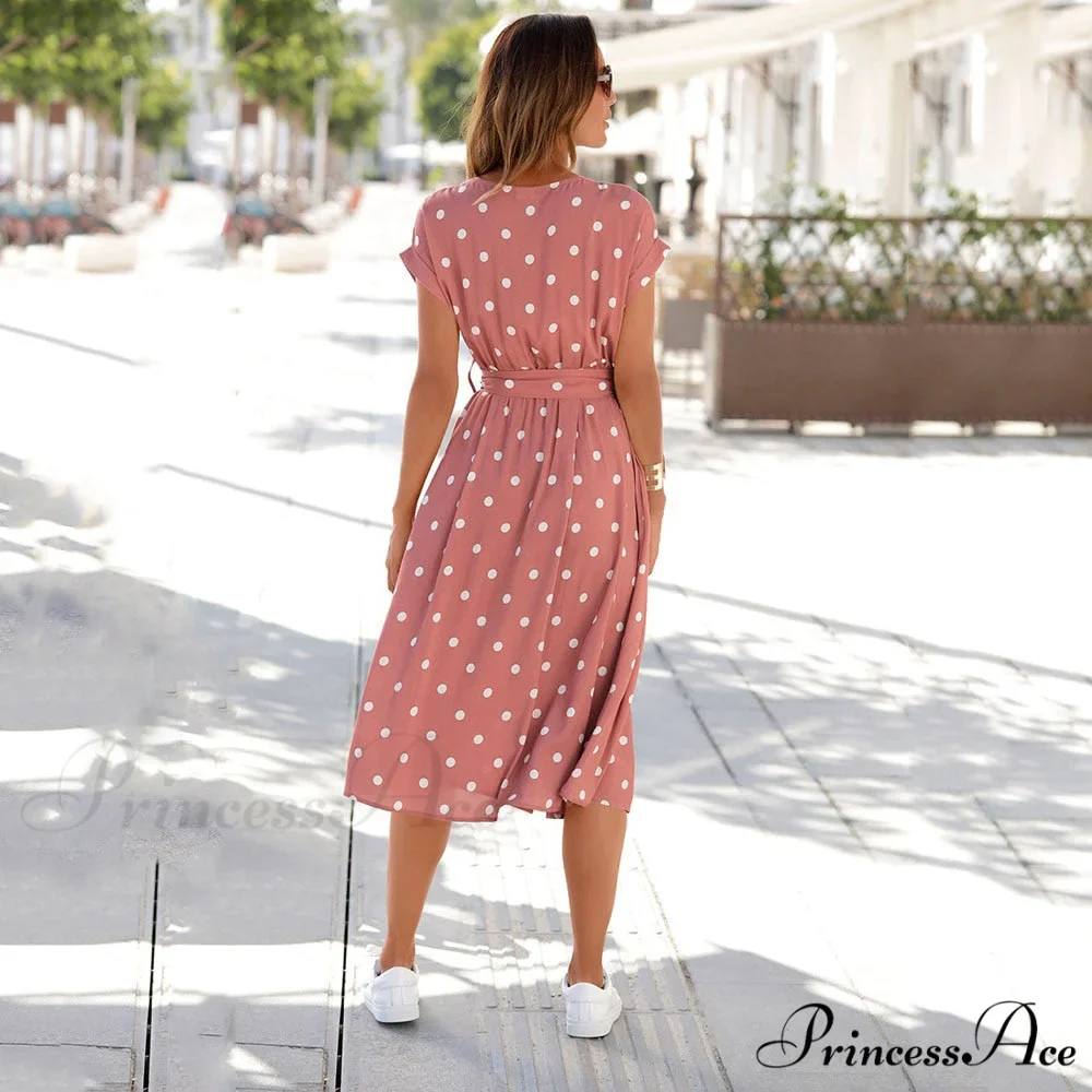 Fashion O Neck Print Polka Dot Dress - Image 5