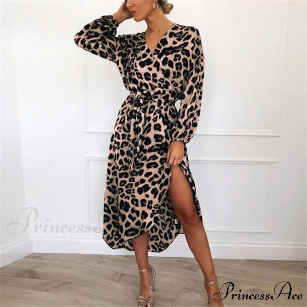 Fashion Sexy Leopard V-Neck Sling Maxi Dresses - Image 7