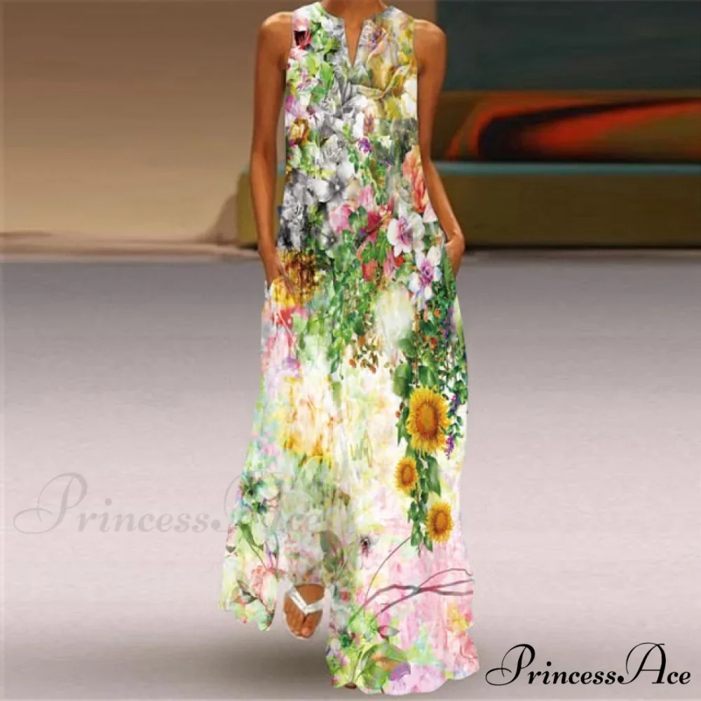 V-Neck Printed Emerald Flower Dress - Image 16