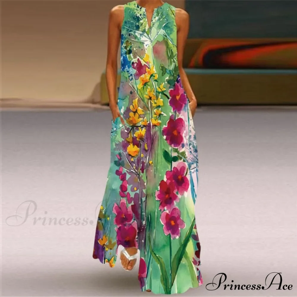 V-Neck Printed Emerald Flower Dress - Image 19
