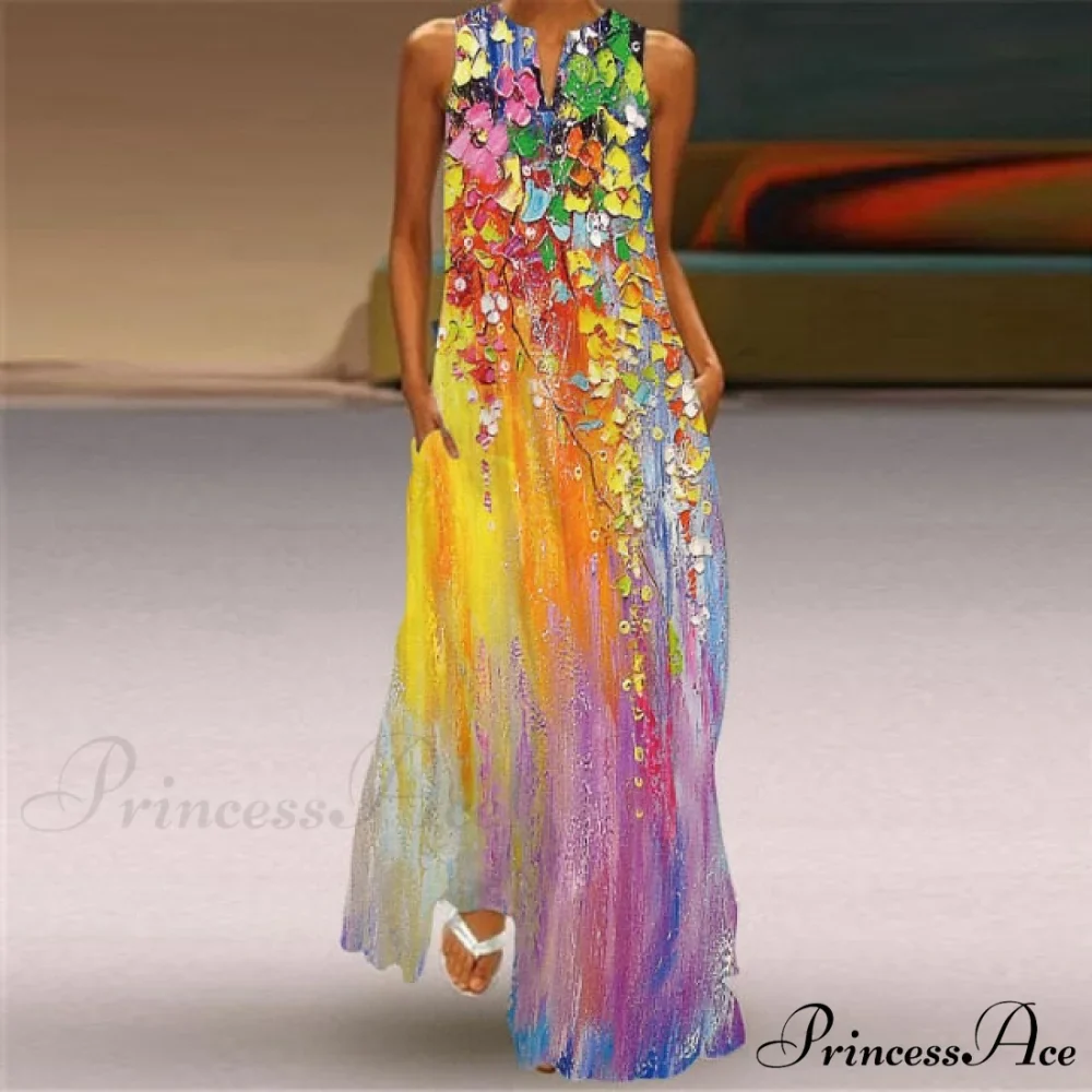 V-Neck Printed Emerald Flower Dress - Image 2