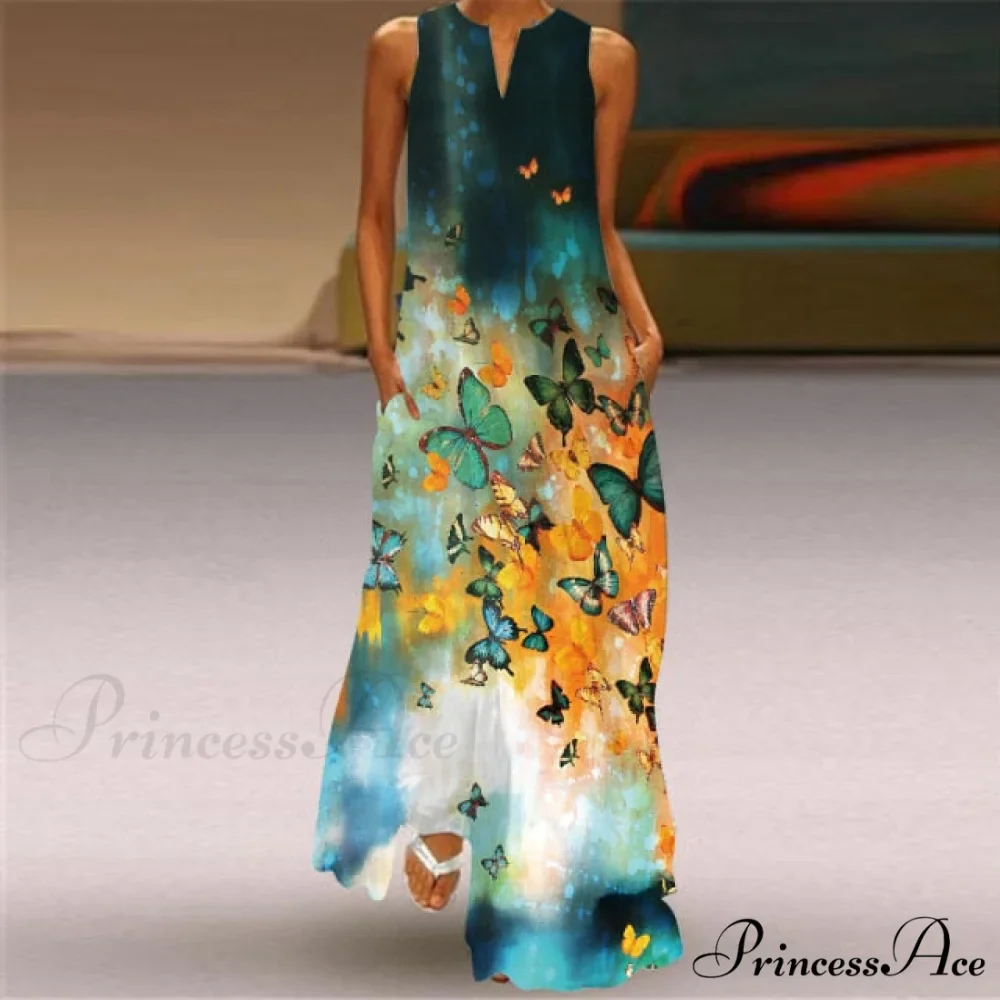 V-Neck Printed Emerald Flower Dress - Image 21