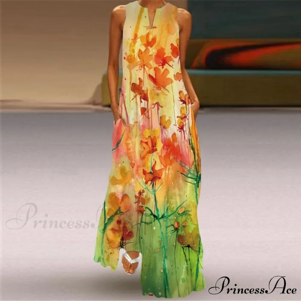 V-Neck Printed Emerald Flower Dress - Image 3