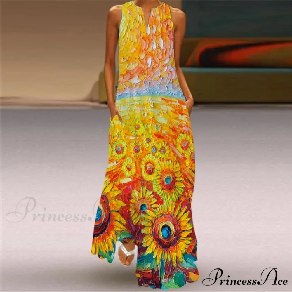 V-Neck Printed Emerald Flower Dress - Image 4