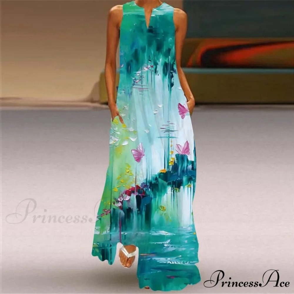 V-Neck Printed Emerald Flower Dress - Image 5