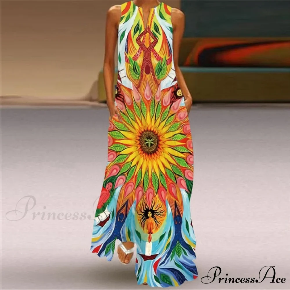 V-Neck Printed Emerald Flower Dress - Image 7