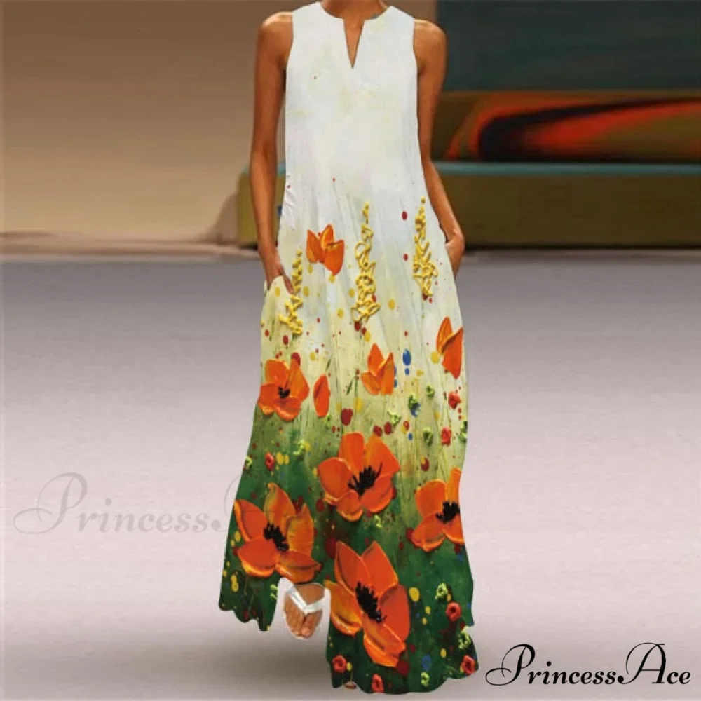 V-Neck Printed Emerald Flower Dress - Image 8