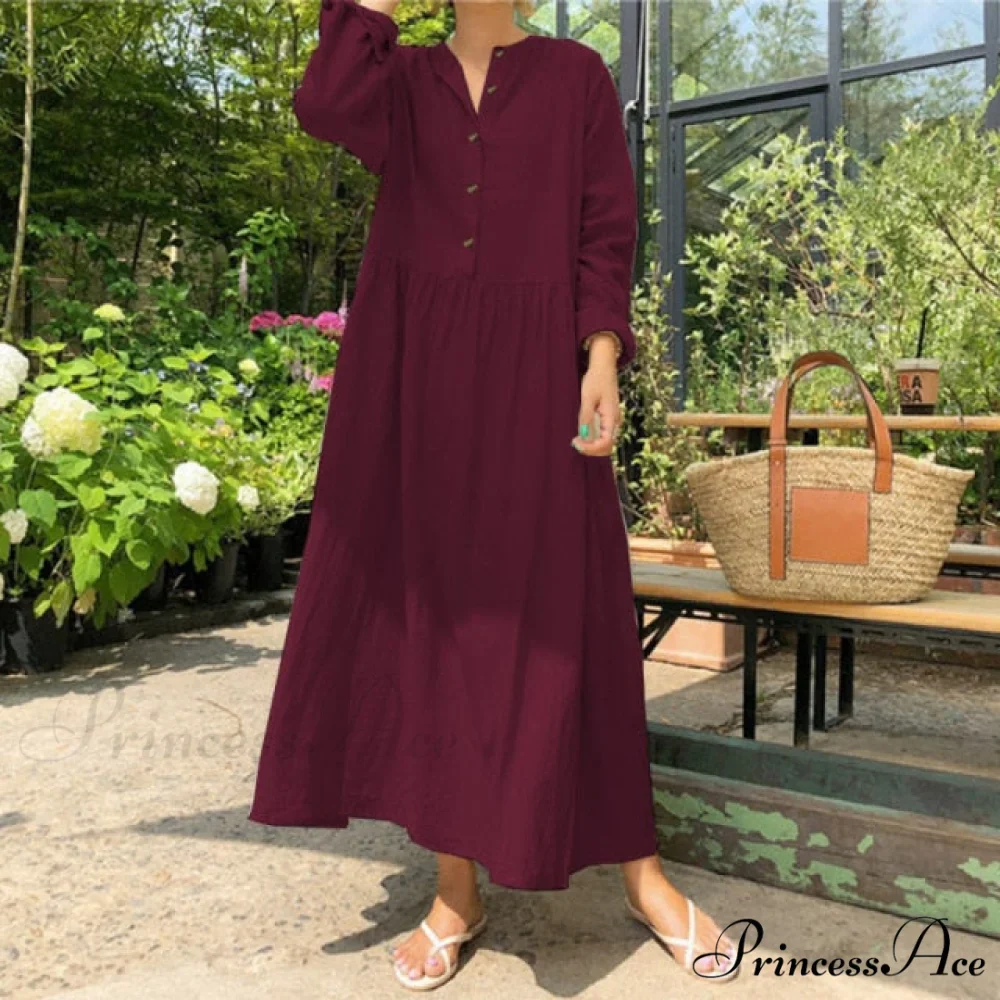 Casual Solid Long Shirt Dress - Image 2