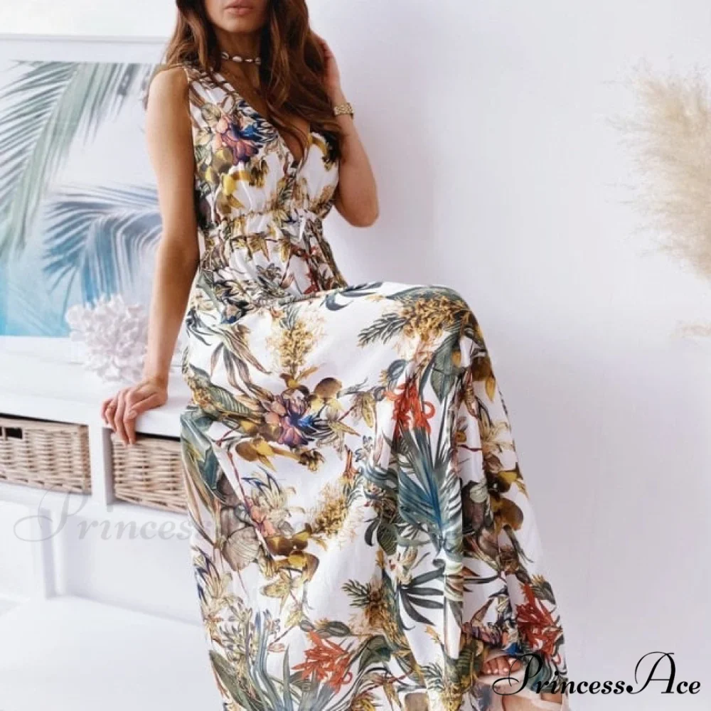 Sexy Deep V-Neck Ankle-Length Beach Party Dress - Image 5