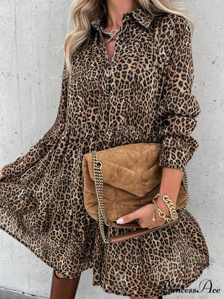 Casual Long Sleeve Loose Print Dress - Image 2