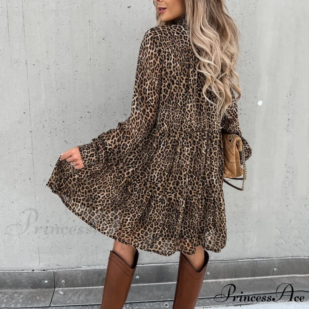 Casual Long Sleeve Loose Print Dress - Image 4