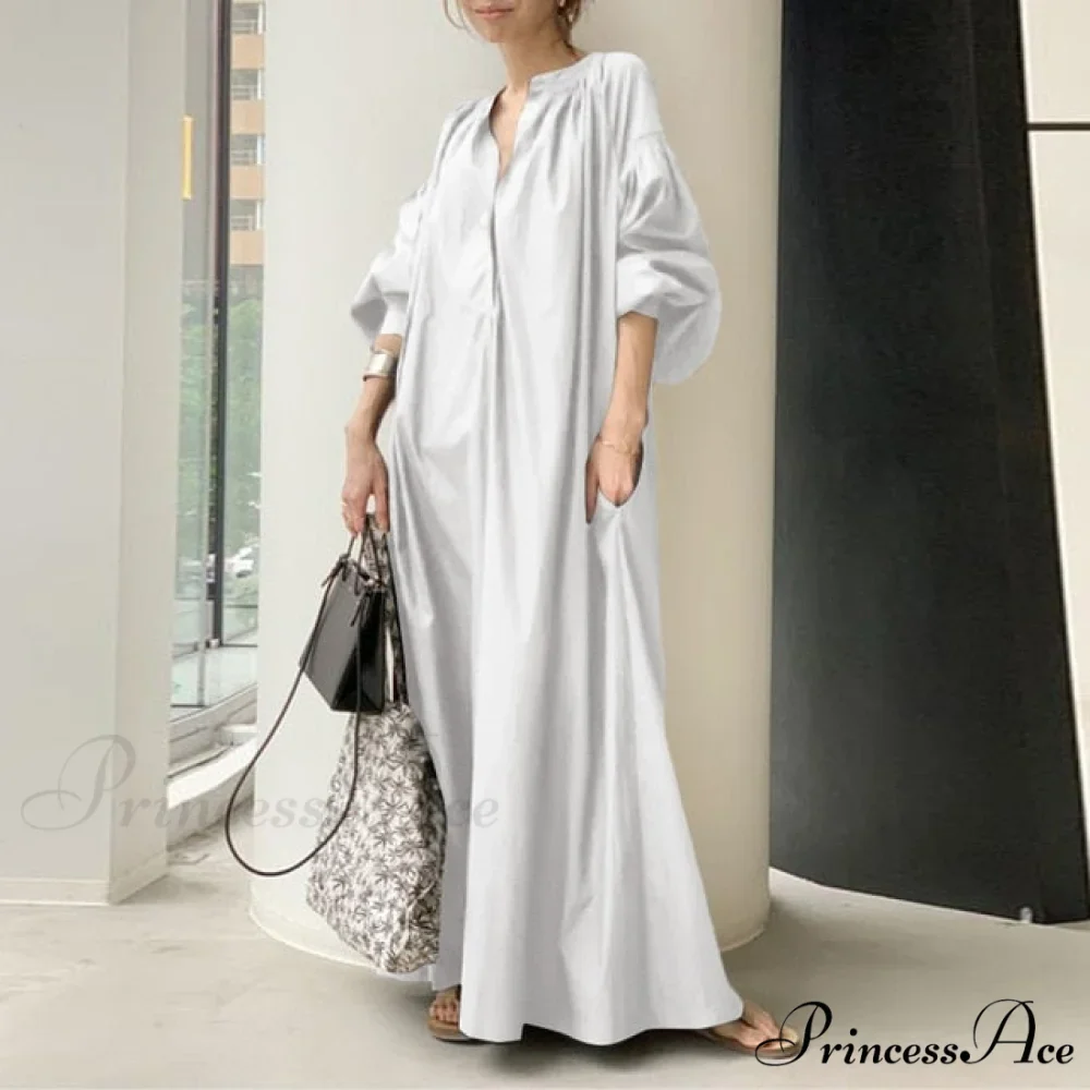 Casual Lantern Sleeve Maxi Sundress - Image 3